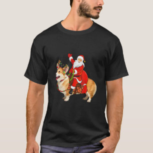 Corgi Dog Santa Riding Corgi Christmas T-Shirt