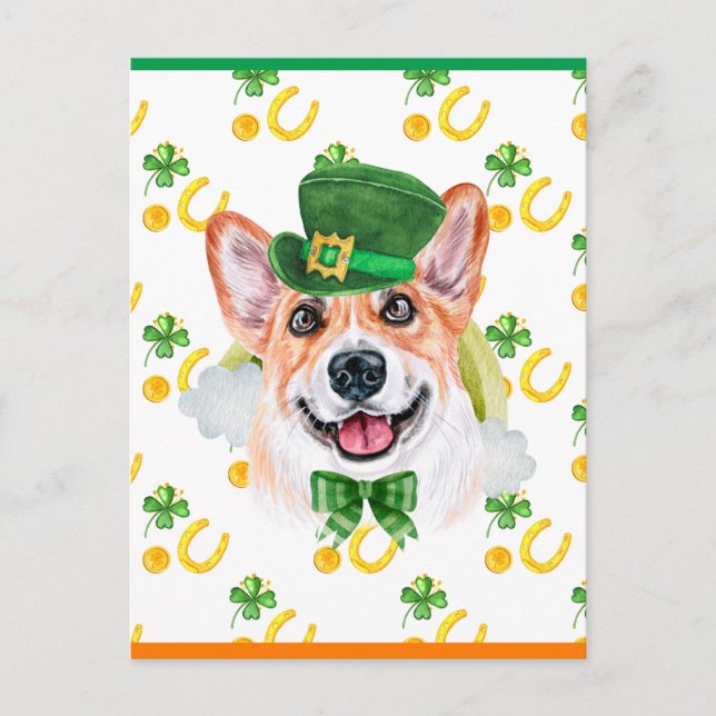 Corgi Dog Shamrock St. Patricks Day Holiday Postcard (Front)