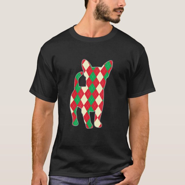 Corgi Dog Silhouette Plaid Christmas Pattern T-Shirt (Front)
