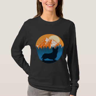 Corgi Dog Silhouette Sunset Mountain Forest Corgi T-Shirt