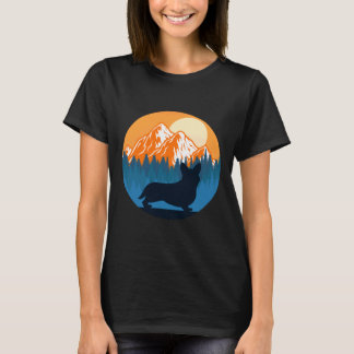 Corgi Dog Silhouette Sunset Mountain Forest Corgi T-Shirt