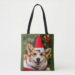 Corgi dog smiling christmas fun  tote bag