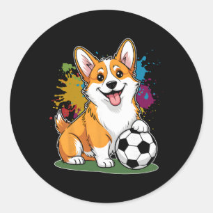 Corgi Dog Soccer Byll Sports Team Animal Classic Round Sticker