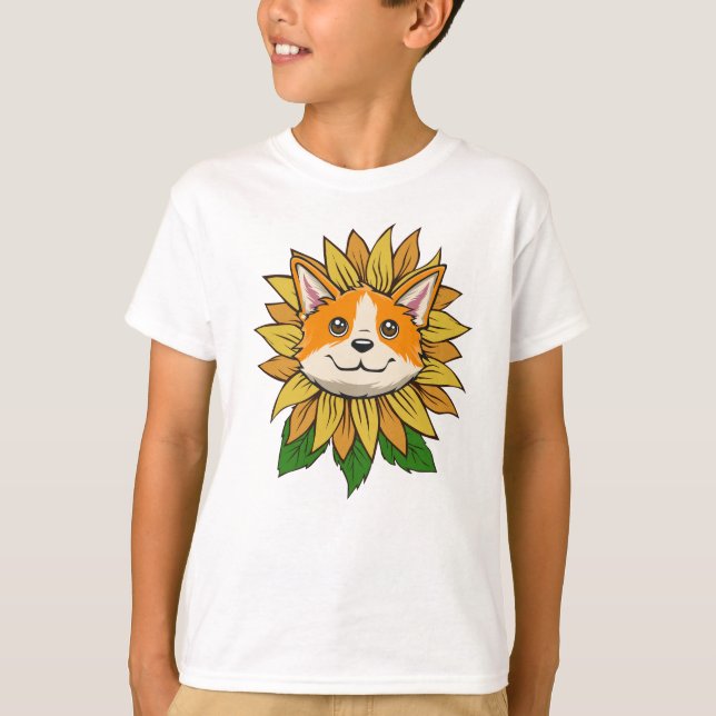 Corgi Dog Sunflower T-Shirt (Front)