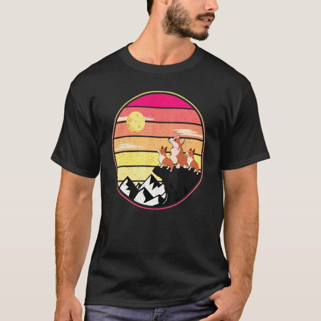 Corgi Dog Tee Three Corgi Moon Wolf Parody (Front)