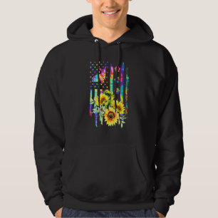 Corgi Dog Tie Dye American Flag And Sunflower Hoodie
