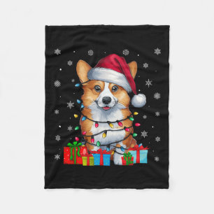 Corgi Dog Ugly Xmas Lights Santa Hat Corgi Dog Chr Fleece Blanket