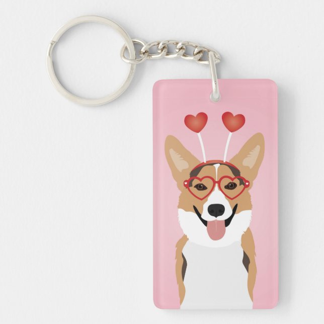 Corgi Dog Valentines Day Key Ring (Front)