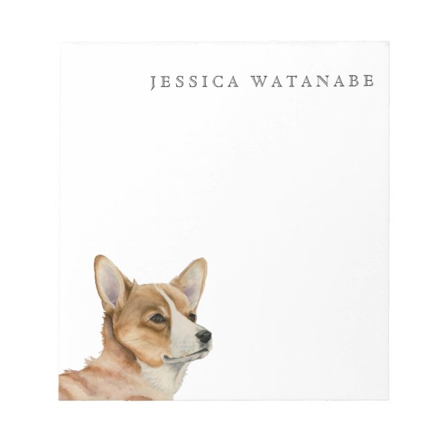 Corgi Dog Watercolor Art | Add Name Notepad (Front)