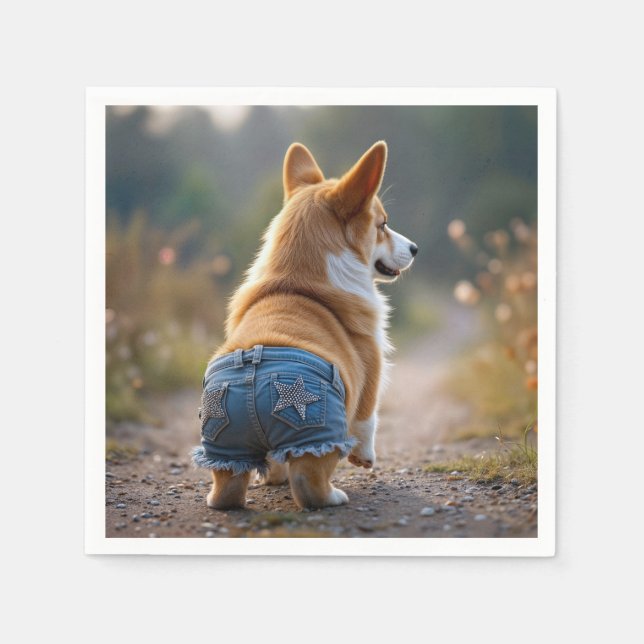 Corgi Dog Wearing Blue Jean Shorts Napkin (Front)
