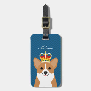 Corgi Dog Wearing Crown Dark Blue Background Luggage Tag