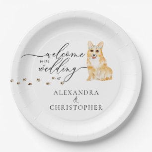 Corgi Dog Welcome to wedding set Paper Plate