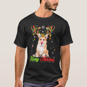 Corgi Dog With Antlers Merry Christmas Tee Xmas