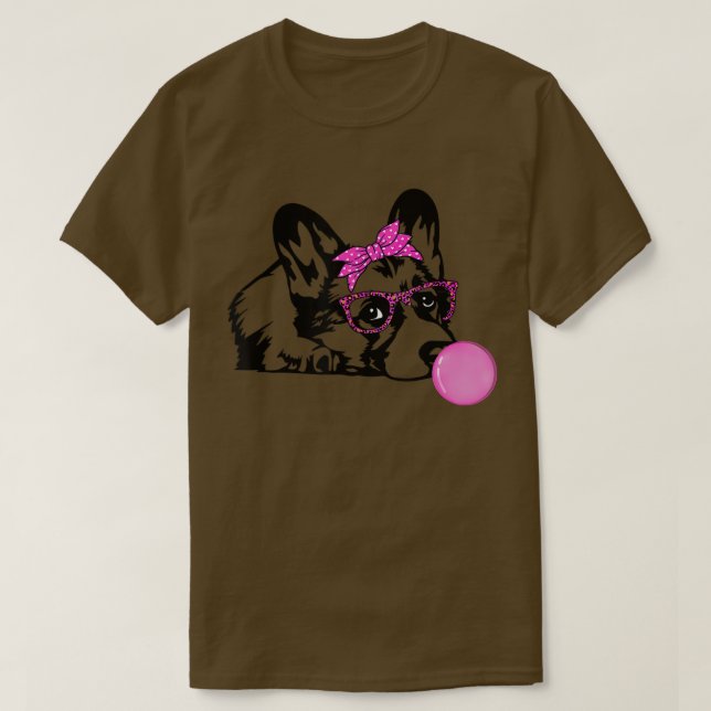 Corgi dog with bubble gum bandanna glasses T-Shirt (Design Front)