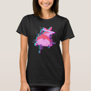 Corgi Dog with Censored Eyes Glitch Vaporwave T-Shirt