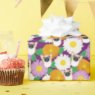 Corgi Dog with Flowers Purple Patterned Wrapping Paper