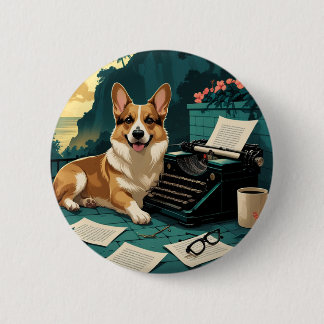 Corgi Dog with glossy fur and a gentleman vintage 6 Cm Round Badge