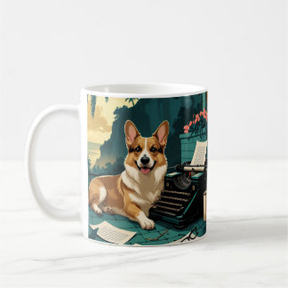 Corgi Dog with glossy fur and a gentleman vintage Coffee Mug