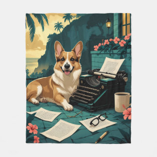 Corgi Dog with glossy fur and a gentleman vintage Fleece Blanket