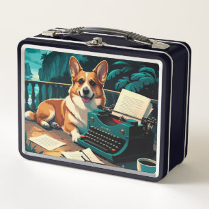 Corgi Dog with glossy fur and a gentleman vintage  Metal Lunch Box