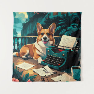 Corgi Dog with glossy fur and a gentleman vintage Tapestry