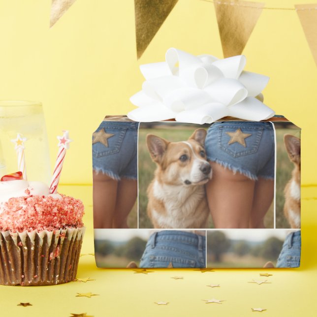 Corgi Dog With Young Woman In Denim Shorts Wrapping Paper (Birthday Party)