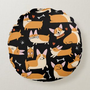 Corgi Dogs, Cute Seamless Background. Round Cushion