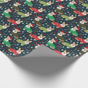 Corgi Dogs in Christmas Sweaters Festive Pattern Wrapping Paper