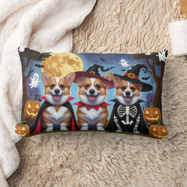 Corgi Dogs Pumpkin Halloween Funny Lumbar Cushion (Blanket)