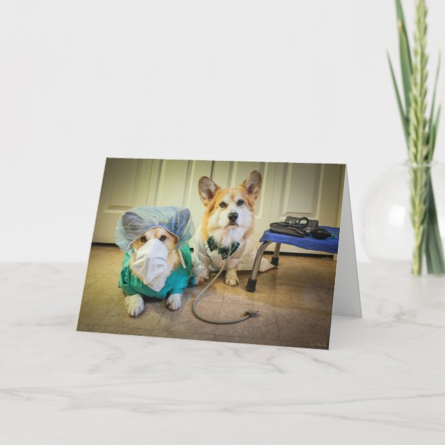 Corgi Dr and nurse Feel Better Soon Card (Front)