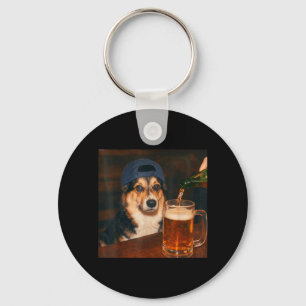Corgi Drinking Beer Shirt Funny Fathers Day Dog Key Ring