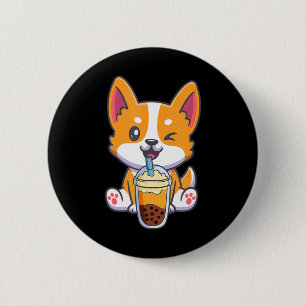 Corgi Drinking Boba Bubble Tea Drink Dog Anime Kaw 6 Cm Round Badge