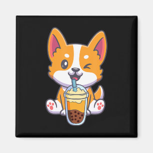 Corgi Drinking Boba Bubble Tea Drink Dog Anime Kaw Magnet