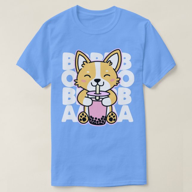 Corgi Drinking Boba T-Shirt (Design Front)