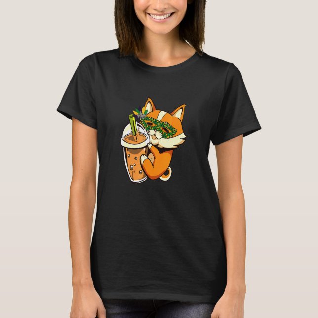 Corgi Drinking Boba Tea T-Shirt (Front)