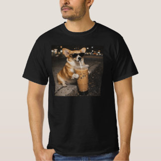 Corgi Drinking Iced Coffee Funny Animal Dog Meme T-Shirt