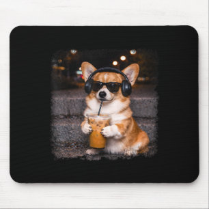 Corgi drinking iced coffee lover humour funny meme mouse pad