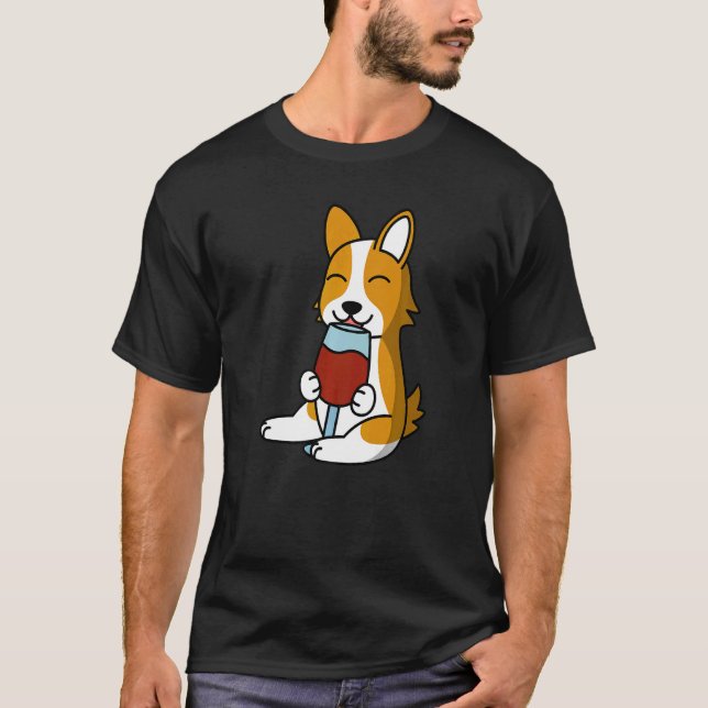 Corgi Drinking Wine Dog   T-Shirt (Front)