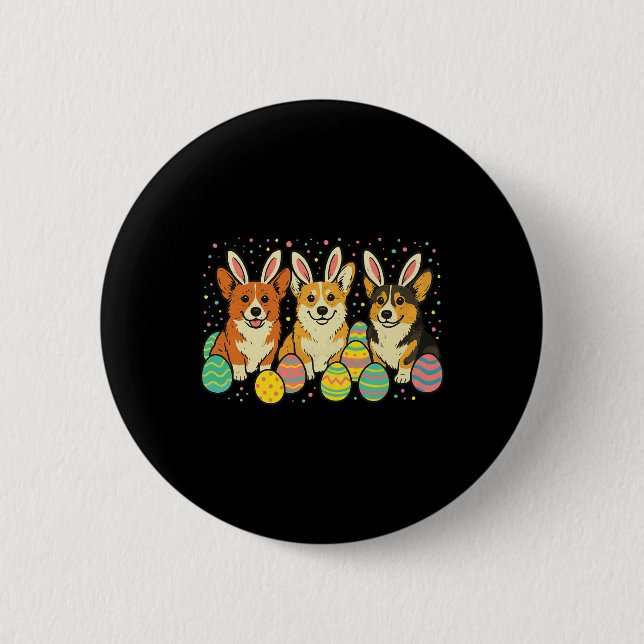 Corgi Easter  6 Cm Round Badge (Front)