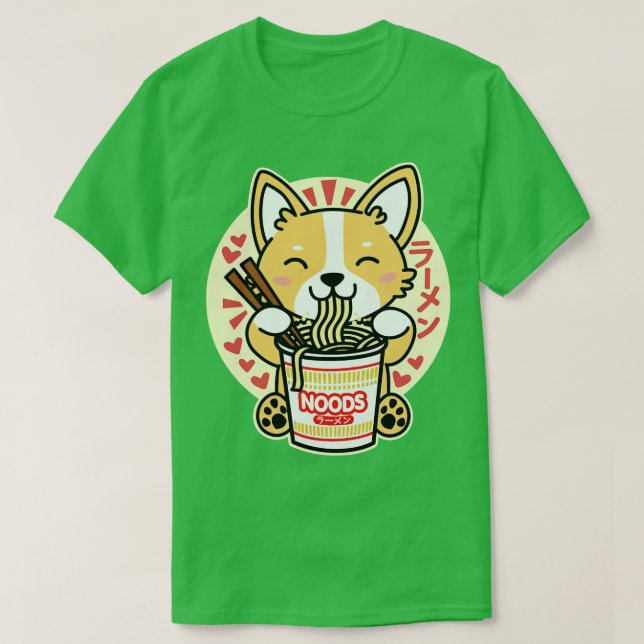 Corgi Eating Instant Noodles Cute Kawaii Dog T-Shirt (Design Front)