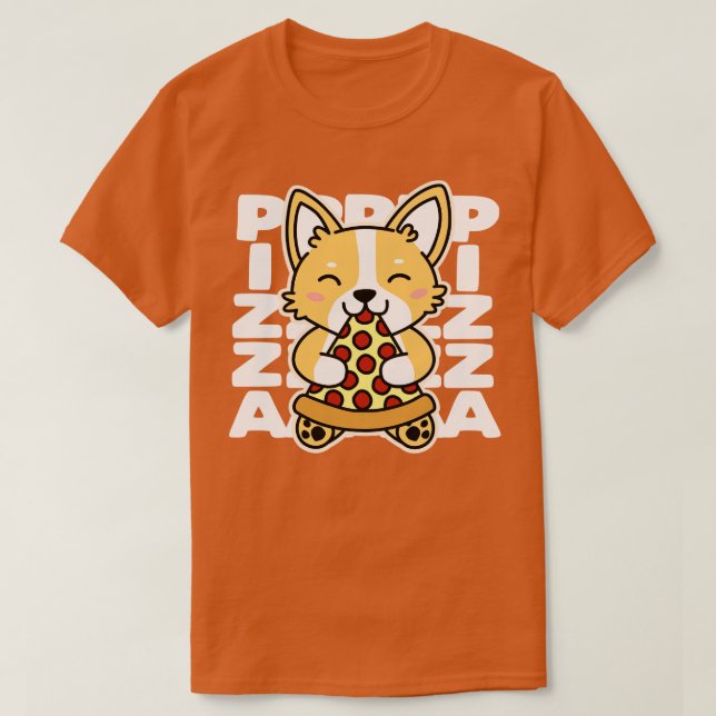 Corgi Eating Pizza T-Shirt (Design Front)