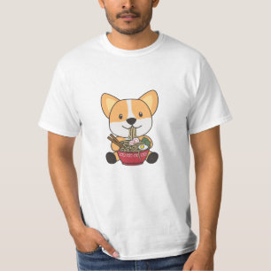 Corgi Eating Ramen Cute Kawaii Noodles Dogs T-Shirt