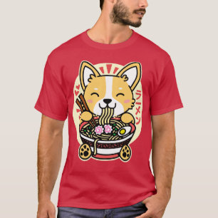 Corgi Eating Ramen Cute Kawaii Noodles T-Shirt