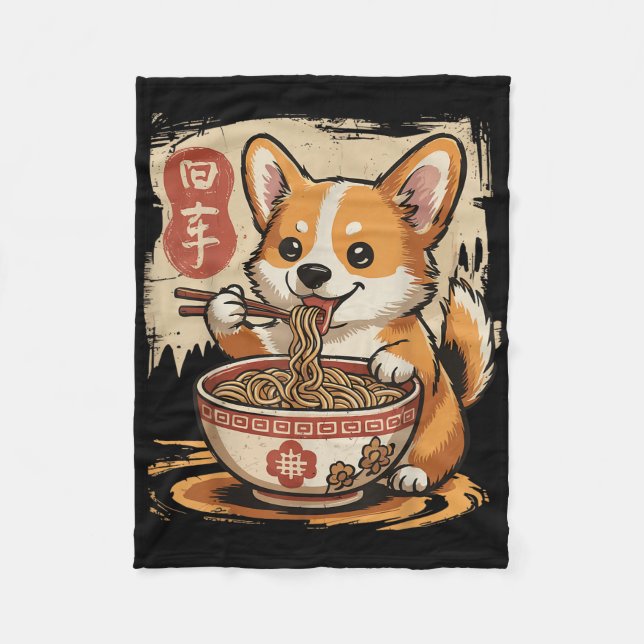 Corgi Eating Ramen  Fleece Blanket (Front)