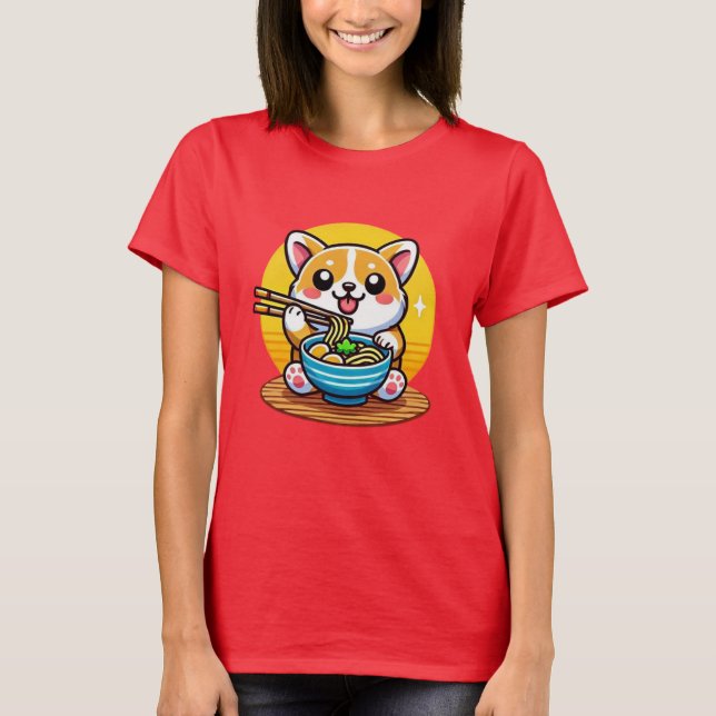 Corgi Eating Ramen T-Shirt (Front)