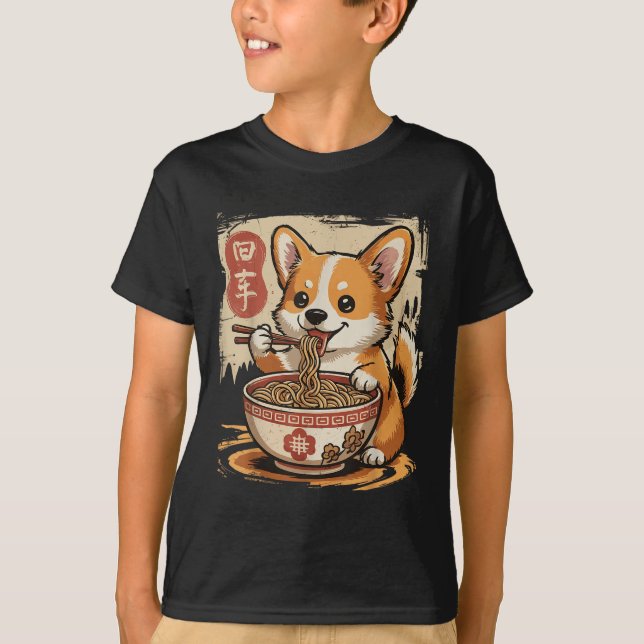 Corgi Eating Ramen  T-Shirt (Front)