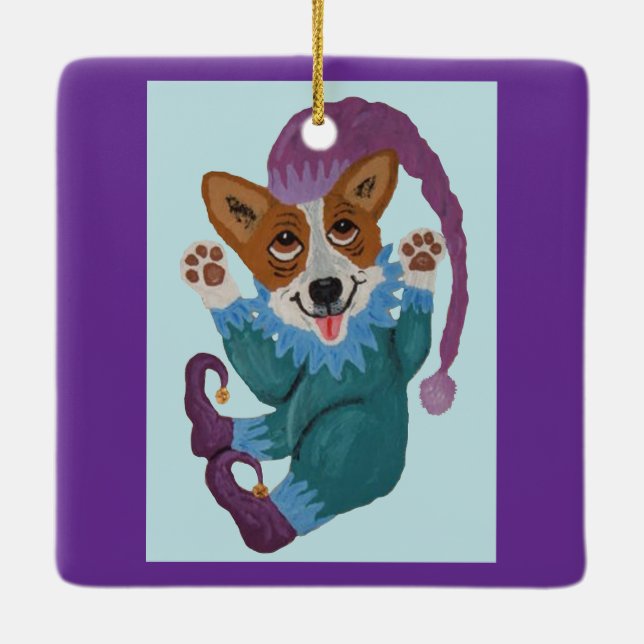 Corgi elf ceramic ornament (Back)