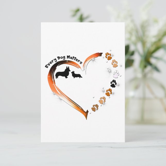 Corgi Every Dog Matters Heart Dog Paws Thank You Card (Standing Front)
