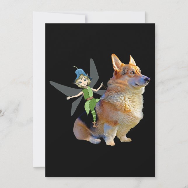 Corgi & Fairy - Funny Pembroke Welsh Corgi Holiday Card (Front)