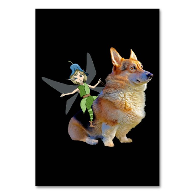 Corgi & Fairy - Funny Pembroke Welsh Corgi Table Number (Front)